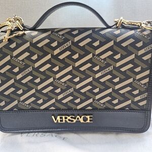Versace La Greca Signature Coated Canvas & Leather Shoulder Bag